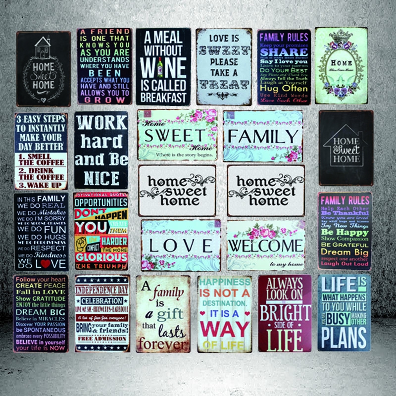 2020 Home Sweet Home Vintage ป้ายดีบุกผนังผับยินดีต้อนรับป้ายบ้าน Deco โปสเตอร์โลหะ Cuadros 8419A