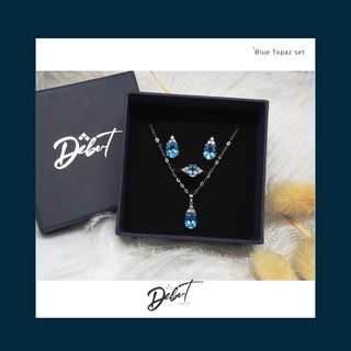 Debutgems เดบิ้วเจมส์ Set แหวน,ต่างหู,สร้อยประดับ Blue Topaz และเพชร CZ Swarovski รุ่น Blue Topaz Set