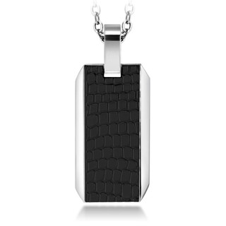 555jewelry จี้สไตล์ Dog Tag ทรงเหลี่ยม รุ่น MNP-045T-B ทำสีดำและ สี Steel (P-2)