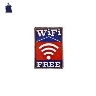 ป้ายสังกะสี WIFI FREE สีน้ำเงิน/แดง (20 x 30 cm)