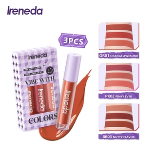 Ireneda ลิปสติก ลิปกลอส เนื้อแมตต์ กันน้ํา ติดทนนาน 3 ชิ้น/ชุด