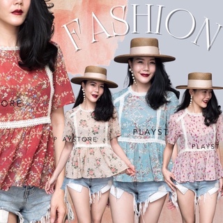 MiRRoRSiSTER’s LaMooN EMBRoiDed BLoUSE เสื้อลายดอก เสื้อคาดลูกไม้ เสื้อปักลาย เสื้อสวย