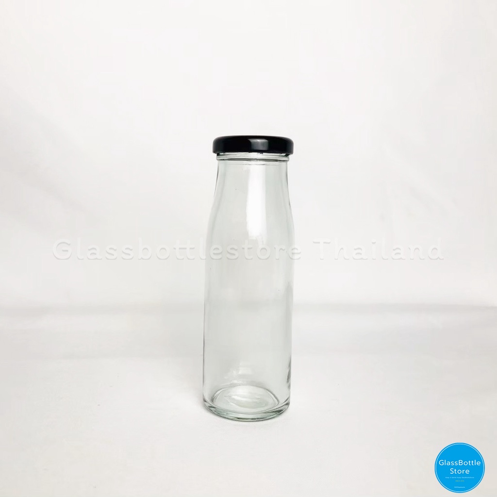 ขวดแก้ว น้ำผลไม้ 200ml ฝาเกลียวล็อคสีดำ