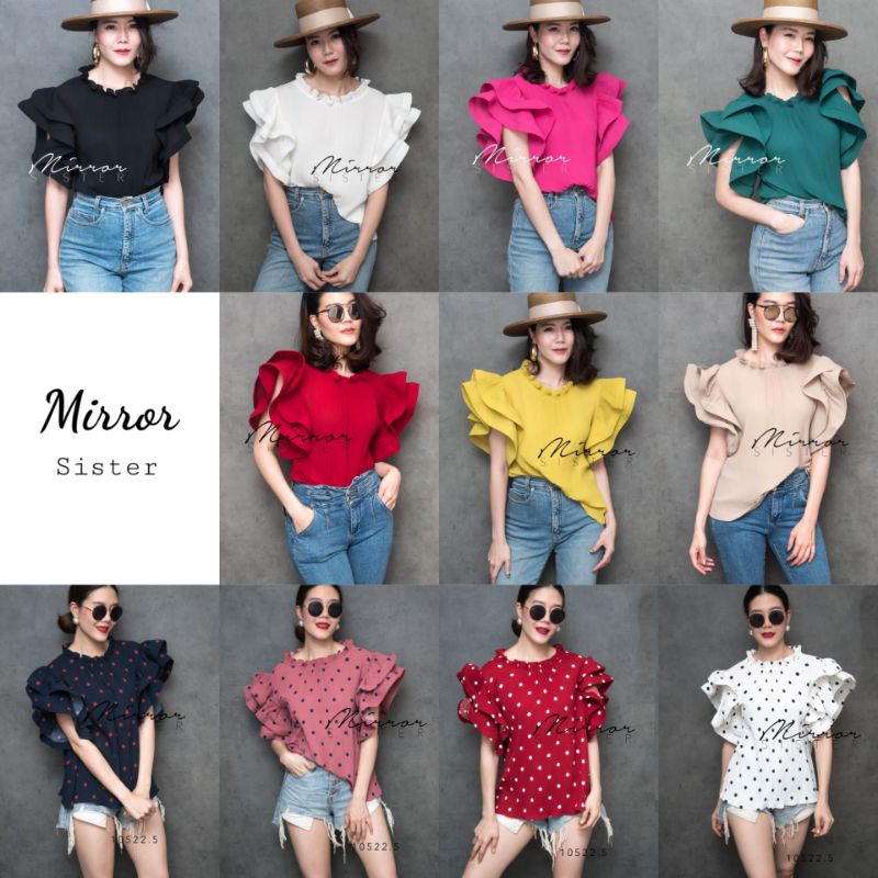 Mirrorsister 30927.8 เสื้ออัดพลีททรงสวย ดีเทลที่ช่วงคอเก๋แต่งขอบระบายคลื่นเล็กๆน่ารัก