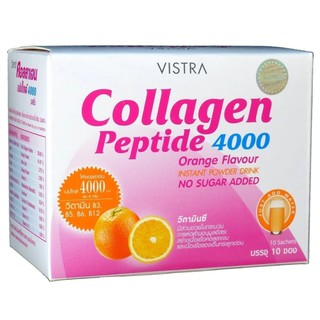 VISTRA Collagen Peptide 4000 (รสส้ม) คอลลาเจนเปปไทด์ วิตามินซีสูง (10 ซอง)