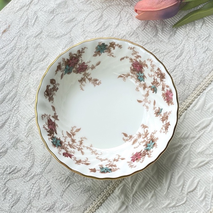 *มีตำหนิ สะกิด* ชาม Minton "Ancestral" Bowl Bone China Made in England งานเก่าหายาก ลายดอกไม้สุดคลาส