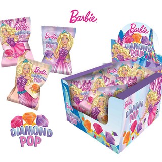 ขนม ลูกอมยิ้ม บาร์บี้ ริงป๊อป​ 3 รสชาด​ บรรจุ 12 ชิ้น  Barbie Diamond Pop รูปแหวนเพชร หอมกลิ่นผลไม้ ขนมแหวนเพชร