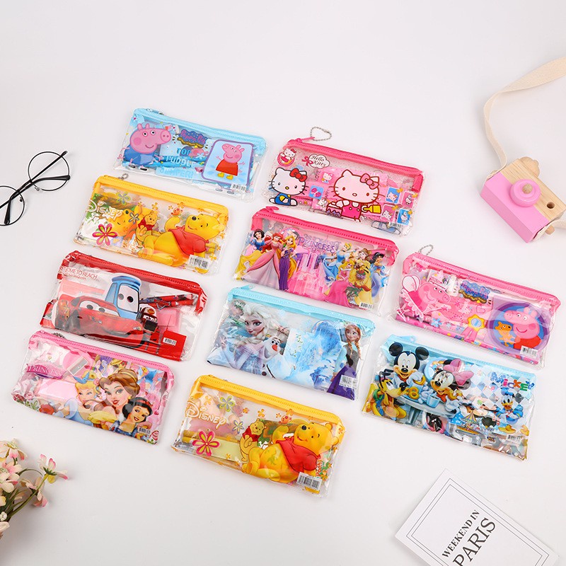 ชุดเครื่องเขียน ดินสอ PVC ลายการ์ตูน สําหรับเด็กนักเรียน 6 ชิ้น WJ003
