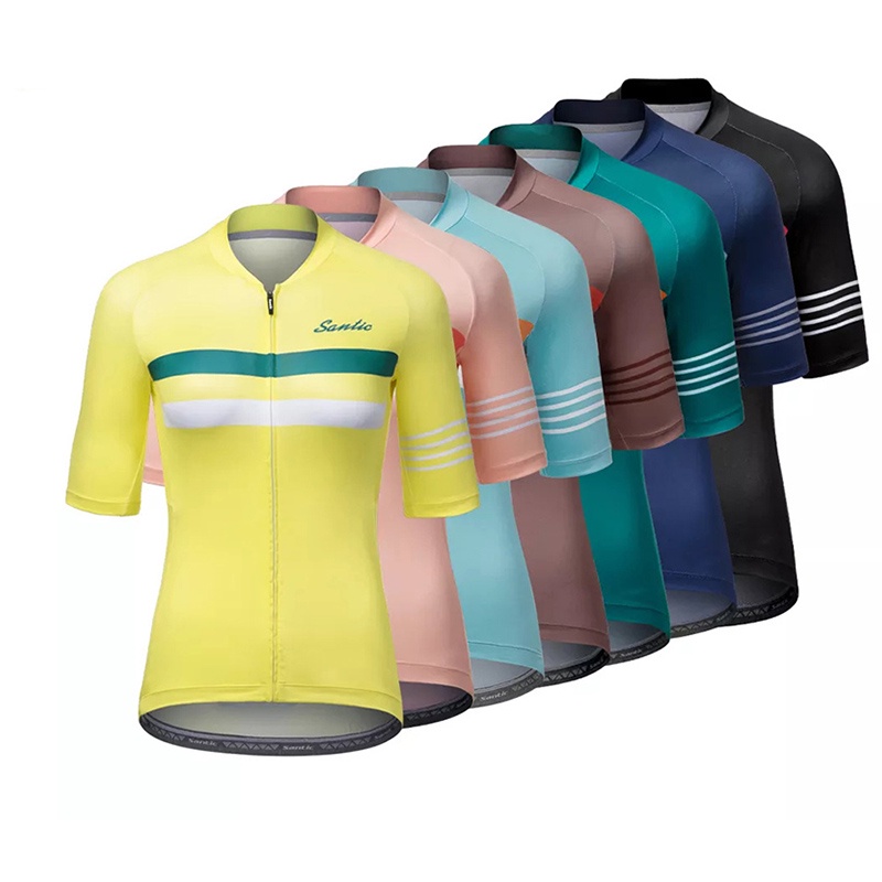 Santic เสื้อเจอร์ซีย์นักปั่นของผู้หญิง,เสื้อเจอร์ซีย์สำหรับปั่นจักรยานเสือภูเขาแขนสั้นมีซิปเต็มเสื้อกันลื่นสำหรับฤดูร้อนปี WL1C02170