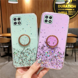 เคสโทรศัพท์ Samsung Galaxy A22 5G 4G Phone Case With Ring Stand Holder Bling Star TPU SoftCase Casing SamsungA22 Back Cover