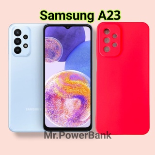 Case Samsung A23)เคสTPU นิ่มอย่างดีข้างในบุผ้าศักราช ทรงขนมปังปุ่มสี(ใส่แล้วทรงคล้ายไอโฟน12) กันกระแทกกล้องยกสูงนูน