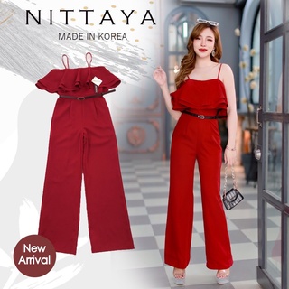 งานป้าย NITTAYA การันตีเสื้อผ้าคุณภาพ จั้มขายาว สายเดี่ยวอกละบาย+ เข็มขัด สีแดง