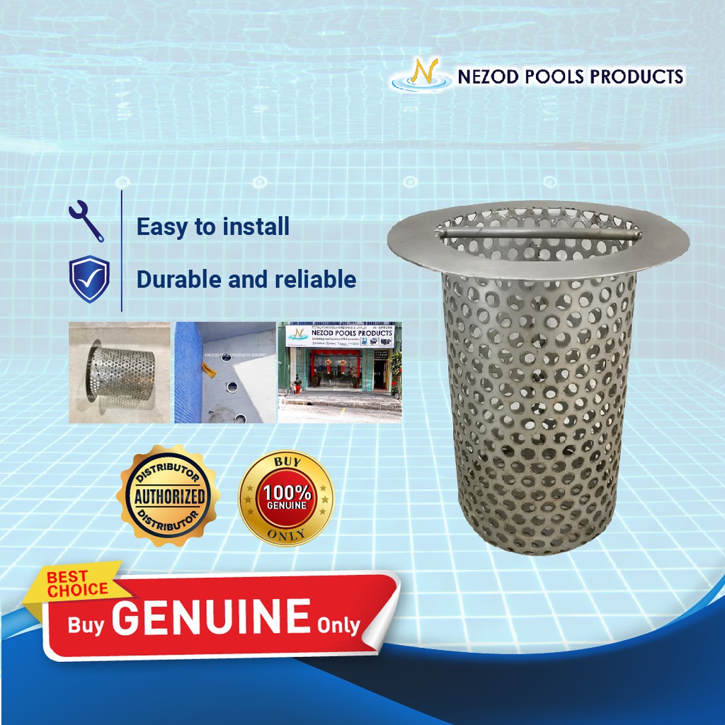 NZP 100MMØ STAINLESS STEEL STRAINER สําหรับ 4′′ OVERFLOW PIPE MOUNTING - NEZOD POOLS / สระว่ายน้ํา
