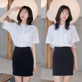 เสื้อนักศึกษาทรงบอย เสื้อคอจีน คอจีน ผ้าดิบอ็อกฟอร์ด ผ้าคอมทวิว SZ.36-50