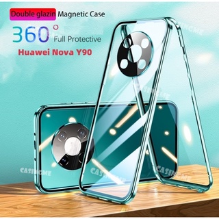 Huawei Nova Y90 สองด้าน พลิก เคส สําหรับ Huawei Nova Y90 Y70 Plus 9SE NovaY90 เคสโทรศัพท์ แม่เหล็ก ป้องกันกล้อง ฝาครอบ โลหะ แม่เหล็ก ฝาหลัง