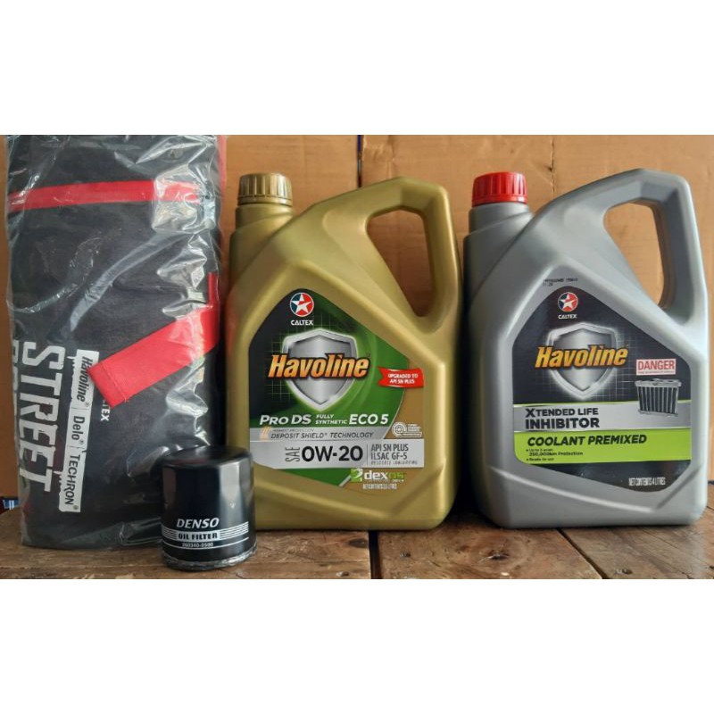 CALTEX Havoline ProDS ECO 5 0W20สังเคราะห์100% ขนาด4ลิตร API SP +น้ำยาหม้อน้ำ+กระเป๋าฟรี1ใบแถมใส้กรอ