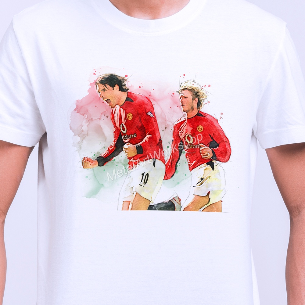 เสื้อยืดสุดเท่เสื้อยืด สกรีนลาย Ruud Van Nistelrooy + David Beckham Manchester United ตำนาน นักฟุตบอ