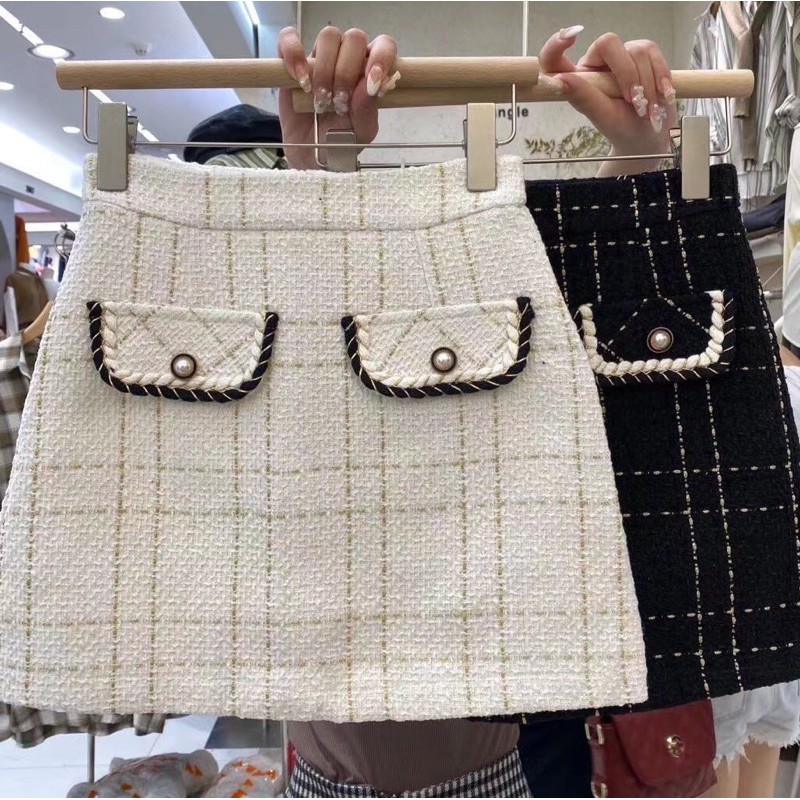 รุ่นใหม่ล่าสุด✨✨กระโปรงแต่งกระเป๋ามีซับในสไตล์เกาหลี