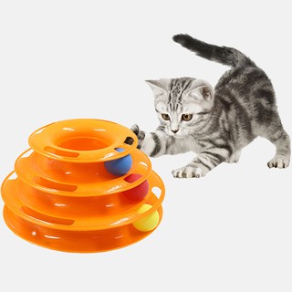 ของเล่นแมว รางบอลทาวเวอร์ 3 ชั้น สีส้ม Plastic Three Levels Tower Tracks Cat Toy คอนโดแมว คอนโดแมว อาหารแมว ชุดแมว