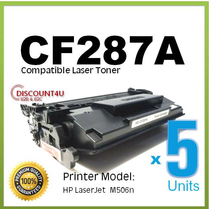 ** Pack 5** Discount4U ตลับหมึกเลเซอร์ Toner HP CF287A 87A ใช้กับ HP M506M506n/M506dn/M506x/M506dh/M