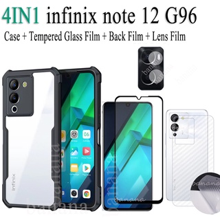 4in1 เคสโทรศัพท์อะคริลิค สําหรับ infinix note 12 G96 ฟิล์มกระจกนิรภัย และฟิล์มคาร์บอน ผิวหนัง และฟิล์มเลนส์กล้อง