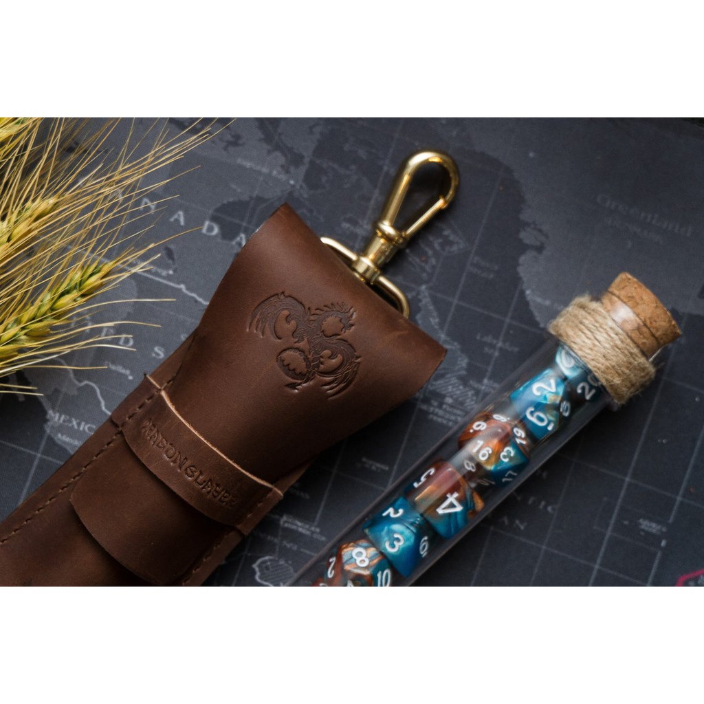 RPG Dice Potion Bag With Fantasy Dice Potion Flask Set:Brown Leather Single Potion Bag with Leather 
