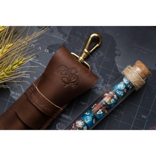 RPG Dice Potion Bag With Fantasy Dice Potion Flask Set:Brown Leather Single Potion Bag with Leather Stamped &amp; Dice Potin