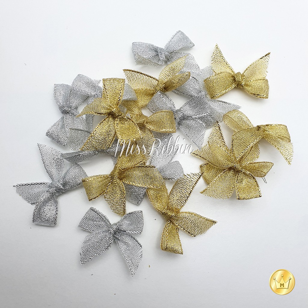 โบว์จิ๋วผูก 13มม ทรายเงิน & ทรายทอง