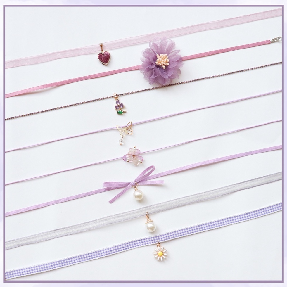 เครื่องประดับ สร้อยคอโชคเกอร์ สีม่วง สไตล์ญี่ปุ่น เหมาะกับฤดูใบไม้ผลิ และฤดูร้อน สําหรับผู้หญิง