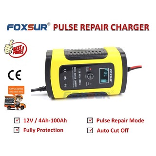 ราคาเครื่องชาร์จFoxsurเครื่องชาร์จแบตเตอรี่12V4Ah-100Ahเครื่องซ่อมแบตเตอรี่อัจฉริยะซ่อมแบตเตอรี่รถยนต์มอเตอร์ไซด์ระบบดิจิตอล