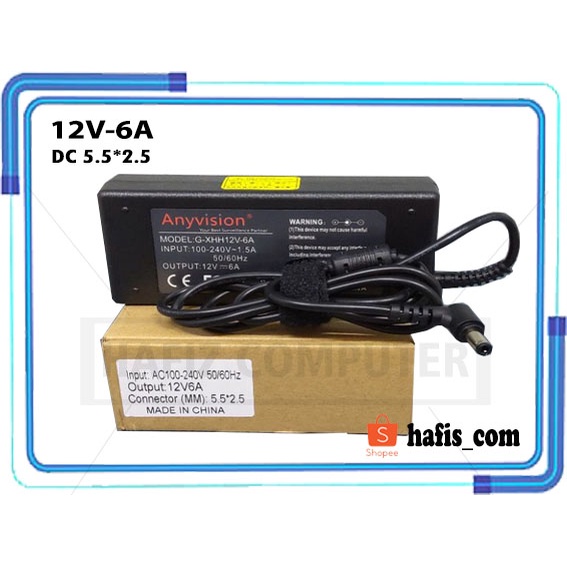 12V 6A ANYVISION อะแดปเตอร์ DC ปั๊มน้ําแล็ปท็อปกล้องวงจรปิด DVR Switching 12V6A DVR/กล้องวงจรปิด 12V