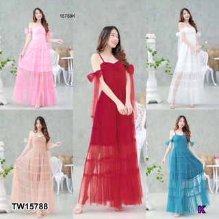 TwinsShopVip💗พร้อมส่ง TW15788 แม็กซี่เดรสสายเดี่ยวตาข่ายมุ้ง One-shoulder mesh maxi dress