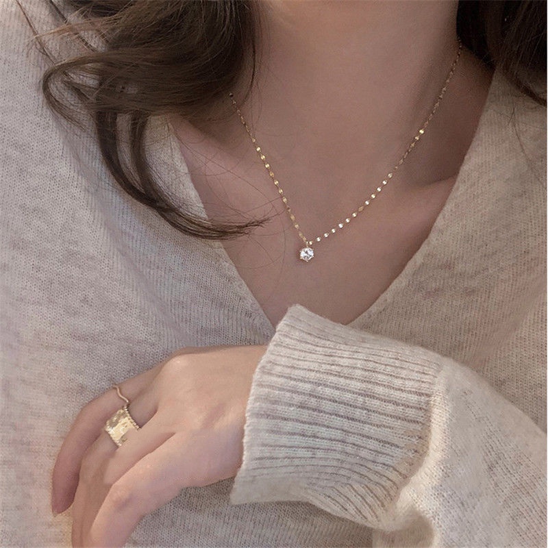Japan and South Korea Simple Temperament Trend Single Diamond Pendant Necklace Female Clavicle Chain 2021 New Ins Fashion Accessories Jewelry Gift – – >>> 🇹🇭 Top1Thailand 🛒 >>> shopee.co.th 🇹🇭 🇹🇭 🇹🇭🛒🛍🛒