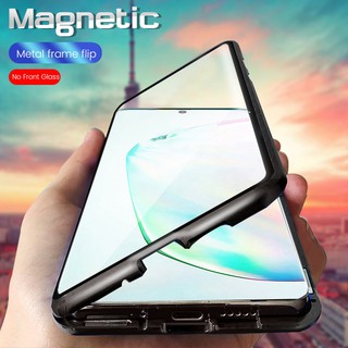 เคสโทรศัพท์แข็งแม่เหล็กฝาพับ Samsung Galaxy Note 10 Pro Plus Magnetic Flip Phone Case Back Tempered Glass Hard Cover