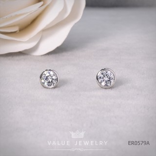 ต่างหูแป้น คริสตัลกลมขนาด8มิล ตุ้มหู เครื่องประดับ ER0579 ValueJewelry