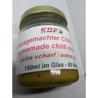 Hausgemachter Chili Senf extra scharf 170 g in a 200 ml im Glass / homemade chilli mustard 170 gram in a 200 ml jar