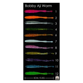 Bobby Aji Worm หนอนอจิ 5 เซน 12 ตัว หนอนยาง ทรงเบสิคยาว หนอน อจิ slj ajing aji worm light game lightjigging เหยื่อ ตกปลา