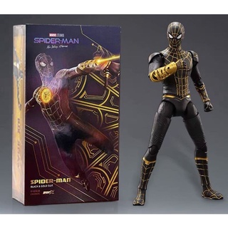 โมเดล Spiderman Black &amp; Gold Suit No Way Home งานแท้ลิขสิทธิ์ ZD Toys สูงประมาณ 19 Cm. มีอุปกรณ์เสริมในกล่อง  พร้อมส่ง