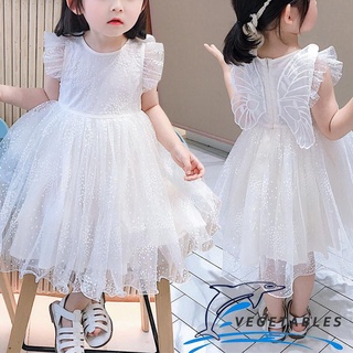 ZHY-Sweet Girls Princess Dress Dot Print Ruffled Short Sleeve Tutu Evening Ball Gown with Butterfly Wings