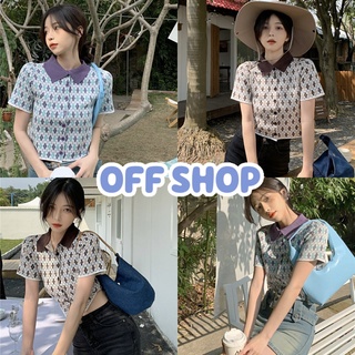 OFF SHOP พร้อมส่ง (OFF-11096)  เสื้อไหมพรมแขนสั้น คอปกกระดุมด้านหน้า2สีน่ารักเกาหลีมาก -C