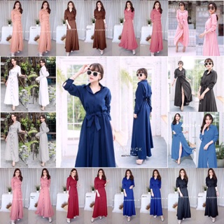 GN4667  **รบกวนสอบถามstockก่อนสั่งซื้อจ้า** Maxi Dress แม็กซี่เดรสเชิ้ตแขนยา