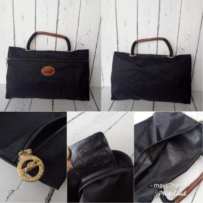 longchamp paris  แท้ ป้ายหนัง สีดำสนิท