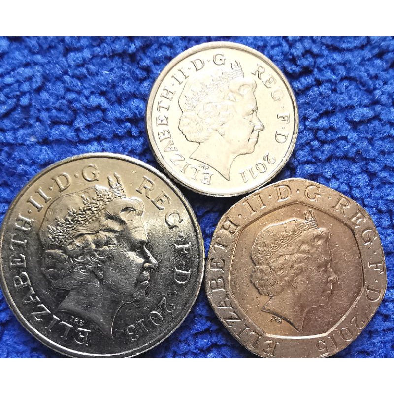 เหรียญ​อังกฤษ​ UK, ชุด​ใหม่​(4th portrait), 5,10,20​ Pence, ใช้แล้ว, #3276E