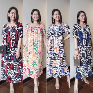 Maxi dress ชุดเดรสยาว ชุดใส่เที่ยวทะเล เดรสอัดพลีส เดรสยืดเนื้อผ้าอัดพลีท เดรสลายสวย ชุดเดรสใส่ออกงาน ชุดทำงาน