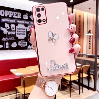 เคสโทรศัพท์มือถือแบบนิ่ม กันกระแทก ลายผีเสื้อ ประดับเพชร ระยิบระยับ สําหรับ OPPO Realme X7 X7 Pro X50 RENO 2 2Z 2F 3 3Pro 4 4SE