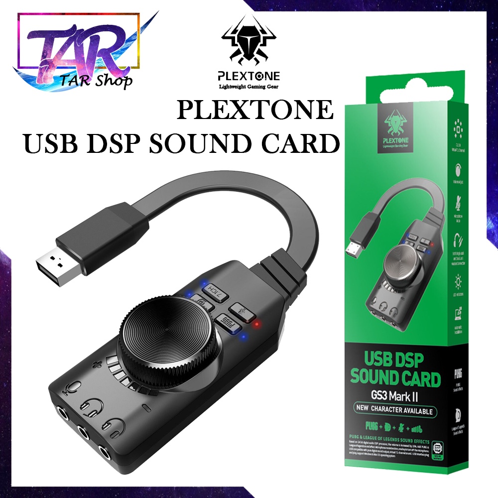 PLEXTONE GS3 Virtual 7.1 Channel Sound Card อะแดปเตอร์หูฟัง3.5มม.ถึง USB ภายนอกแปลงเสียงสำหรับชุดหูฟัง PC Gaming