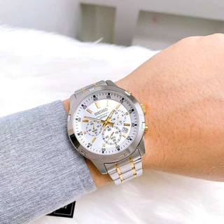 Win Watch shop นาฬิกา SEIKO Chronograph รุ่น SKS607P1 นาฬิกาข้อมือผู้ชาย สายสแตนเลสสองกษัตริย์รับประกันศูนย์ Seiko