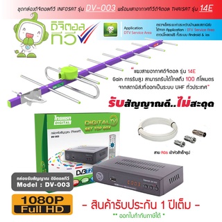 กล่องดิจิตอลทีวี THAISAT DV-003 + เสาอากาศทีวีดิจิตอล Thaisat Antenna รุ่น 14E +สาย RG6 เข้าหัวสำเร็จรูป