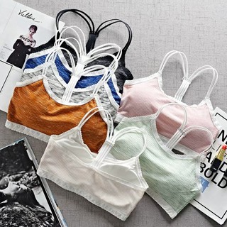 Underwear Shop A02# บรา มีฟองน้ำถอดได้ ผ้าCottonใส่สบาย สายไขว้สวยงาม มี 6 สี