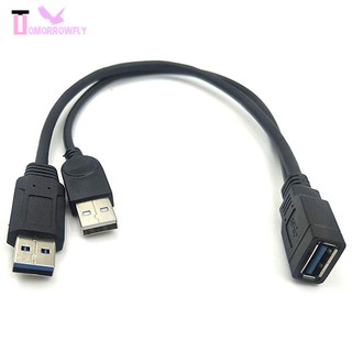 usb 3 . 0 female to dual usb male extra power สายเคเบิ้ลเชื่อมต่อข้อมูล y สีดําสําหรับโทรศัพท์มือถือ 2 . 5 นิ้ว